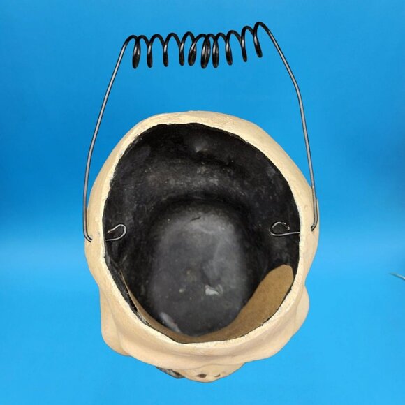 Vintage Poliwoggs Skull Bucket 1990s Primitive Halloween Paper Mache Style Mini - Picture 9 of 10